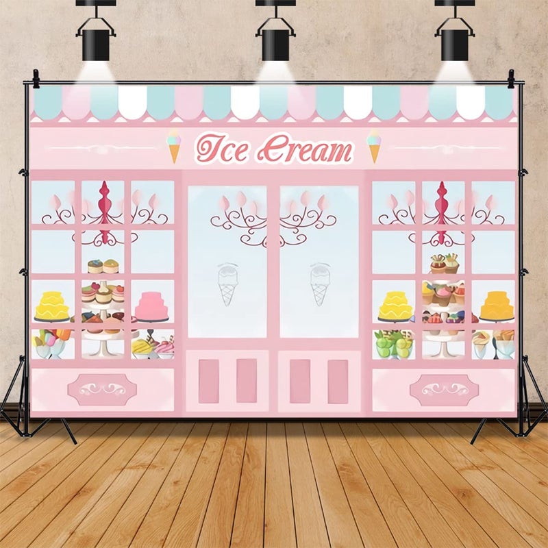 Renaiss 10x8ft Ice Cream Parlor Shop Backdrop Pink Sweet Cake Dessert Shoppe Princess Birthday Party Photography Background for Kids Girls Baby Shower Party Decor Photo Studio Booth Props - Image 2